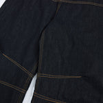 Premium Raw Denim Panel Stitch Wide-Leg Jeans