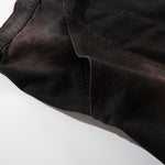 Artistic Brown Fade Geometric Stitching Black Denim Wide Leg Jeans