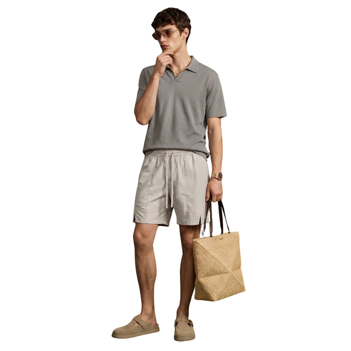 Retro Boxy Wool Blend Seagull Collar Polo Shirt