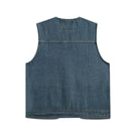 Relaxed V-Neck Denim Cargo Vest