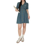 Bow-Embroidered Corset Denim Mini Dress