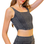 Knit Denim Square Neck Cropped Tank