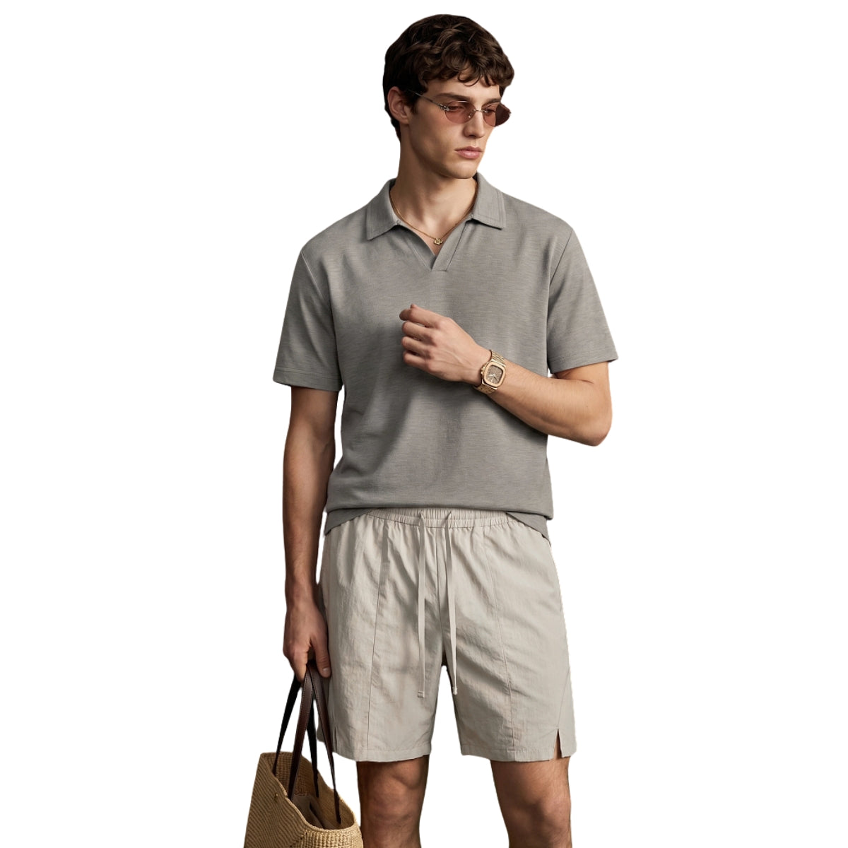Retro Boxy Wool Blend Seagull Collar Polo Shirt