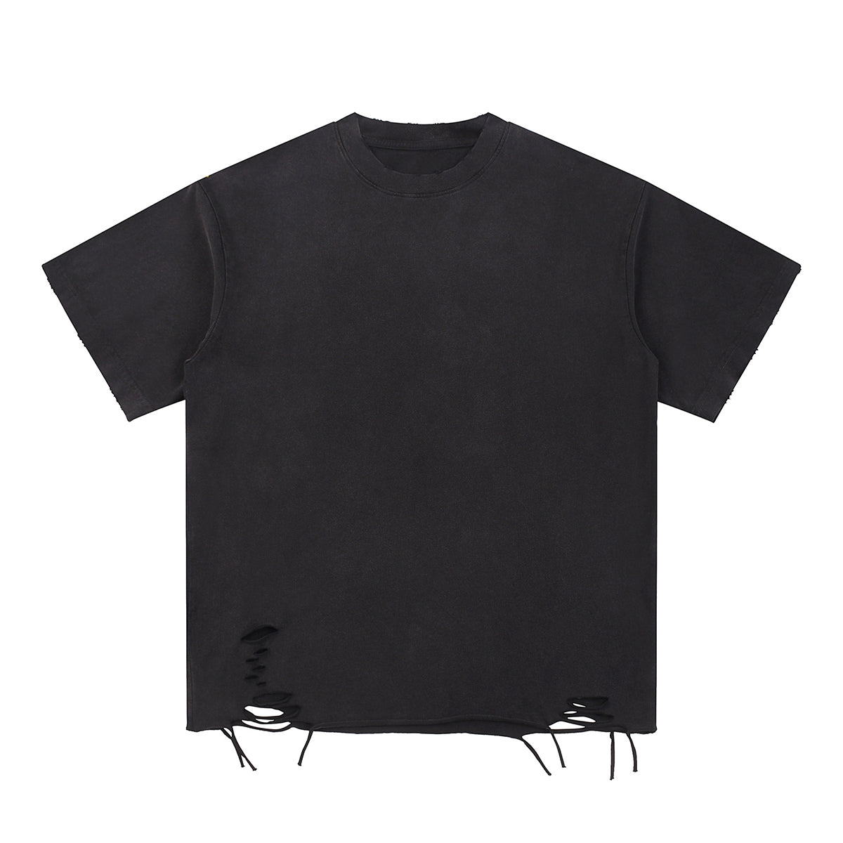 Black Washed Cotton Ripped Boxy Tee