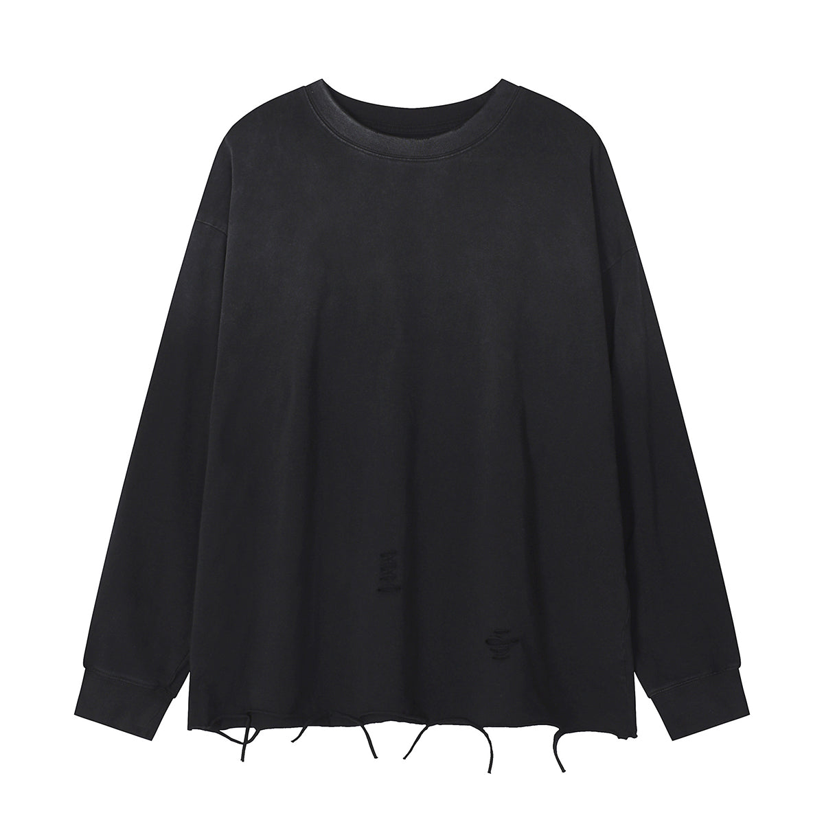 Black Washed Cotton Ripped Sweatshirt