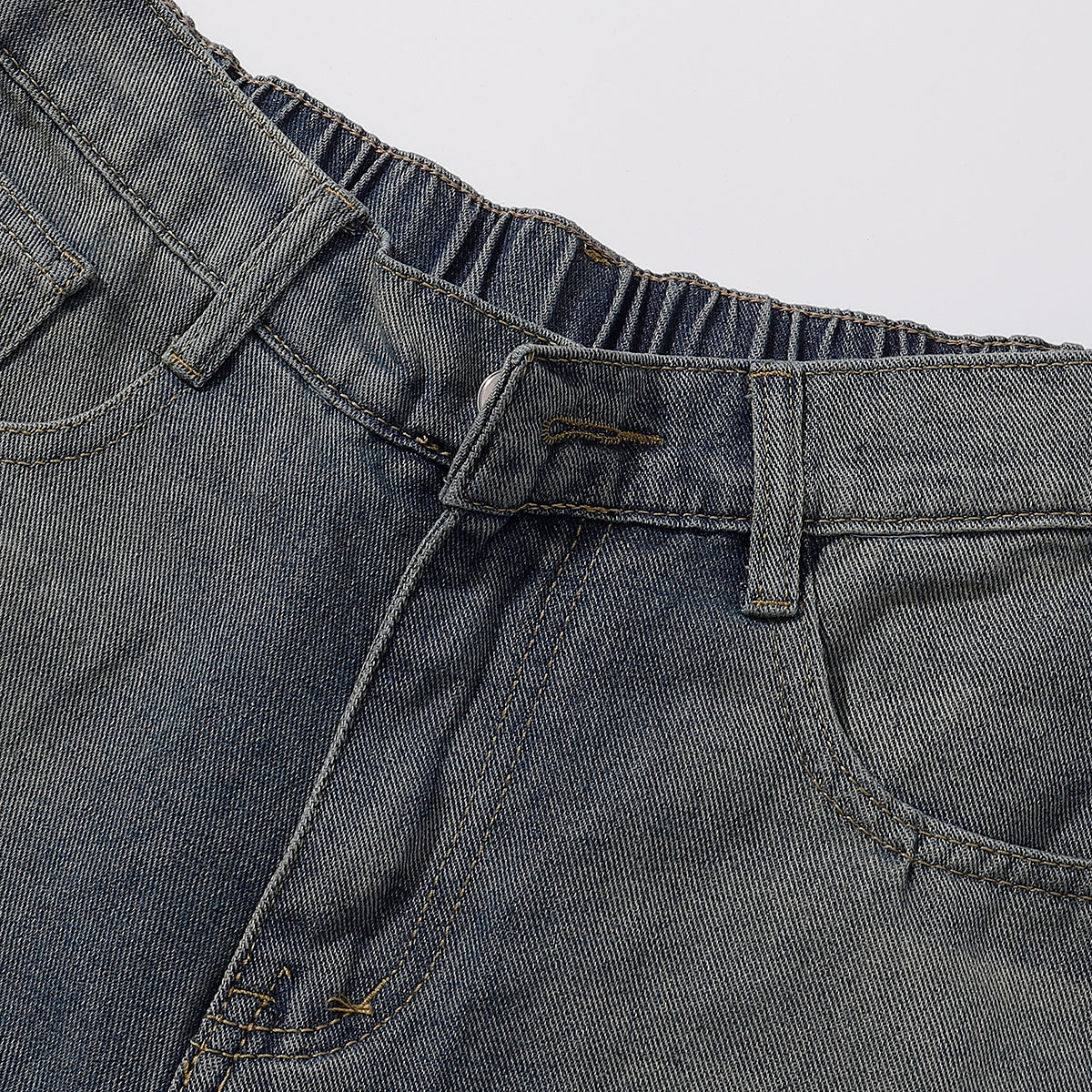 High Waist Wide Leg Ombre Denim Shorts