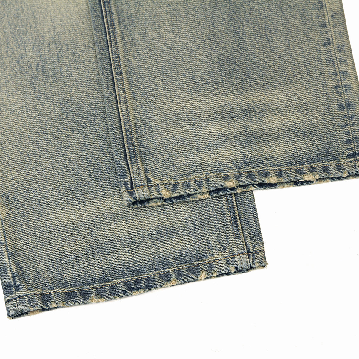 Vintage Wash Distressed Wide-Leg Jeans