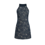 Sleeveless Floral-Embroidered Denim Mini Dress
