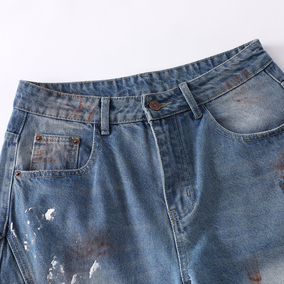 Distressed Paint Splatter Barrel-Leg Jeans