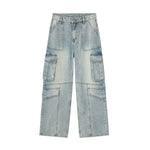 Wide-Leg Denim Cargo Trousers