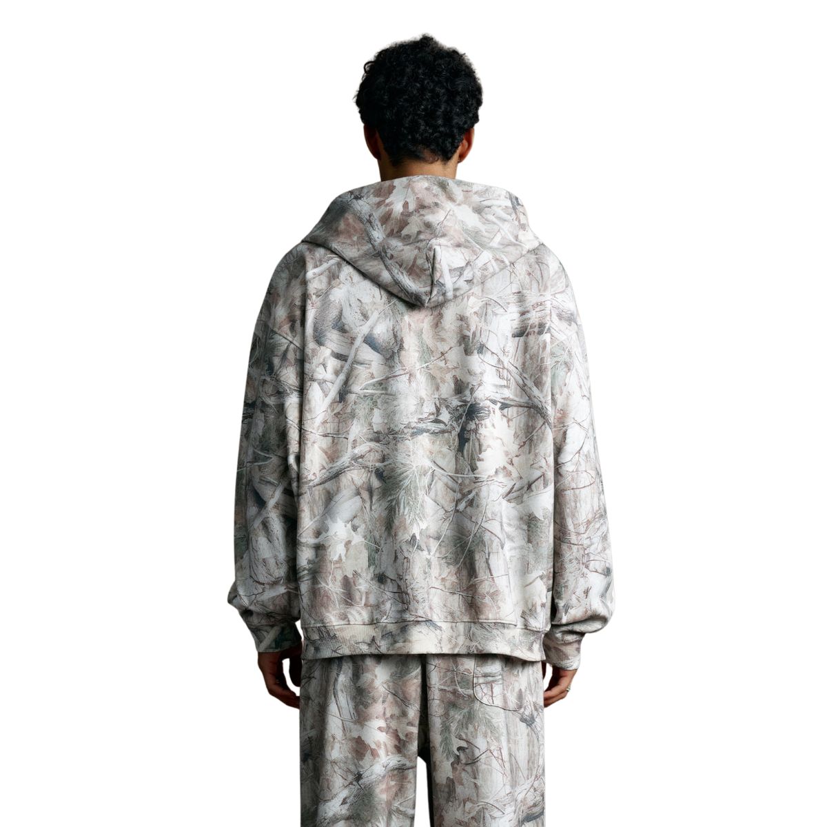 Double-Slider Zipper Branch Camouflage Fleece Hoodie