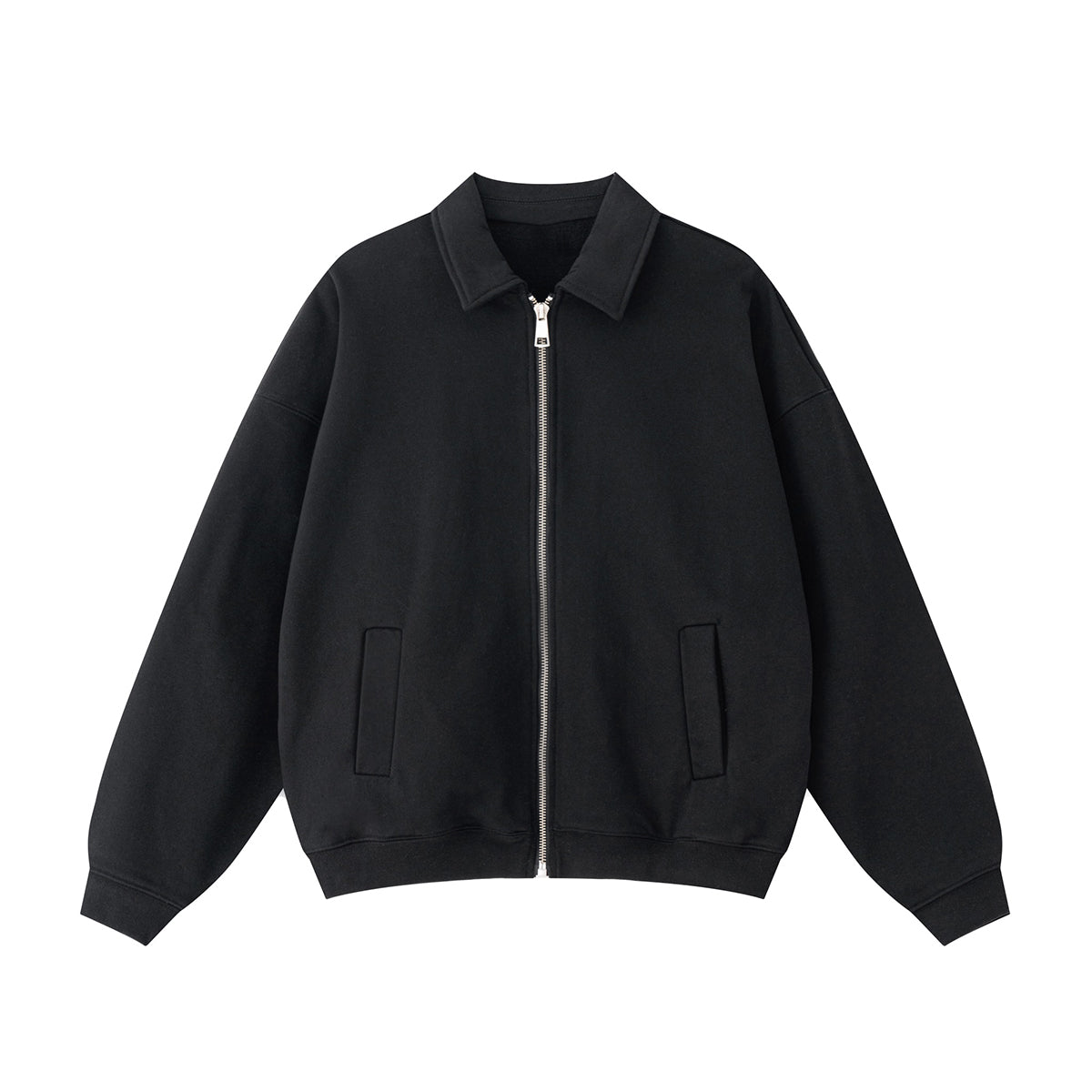 Relaxed Zip-Front Solid Color Sweatshirt