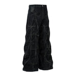 Men's Tie-Dye Denim Pants Heavy Pleated Distressed Loose Wide Leg