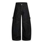 Washed Contrast-Stitch Baggy Relaxed Carpenter Denim Pants