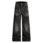 Men's Distressed Washed Denim Wide Leg Pants Punk Paint Splatter