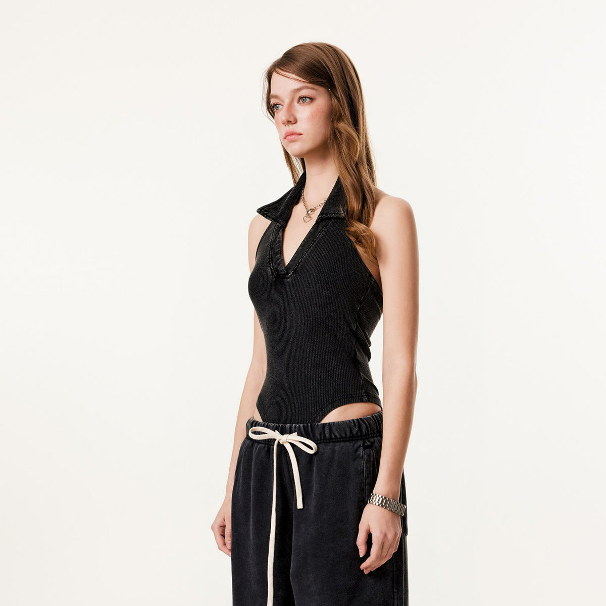 Women's Ribbed Halter Neck Bodysuit