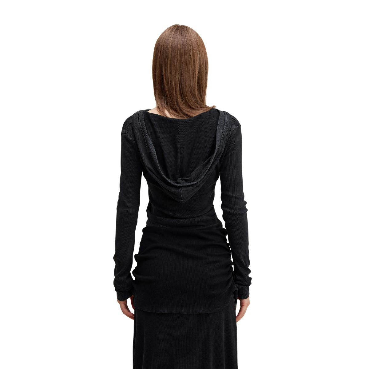 Ruched Fitted Long Sleeve Hoodie Top