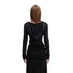 Ruched Fitted Long Sleeve Hoodie Top