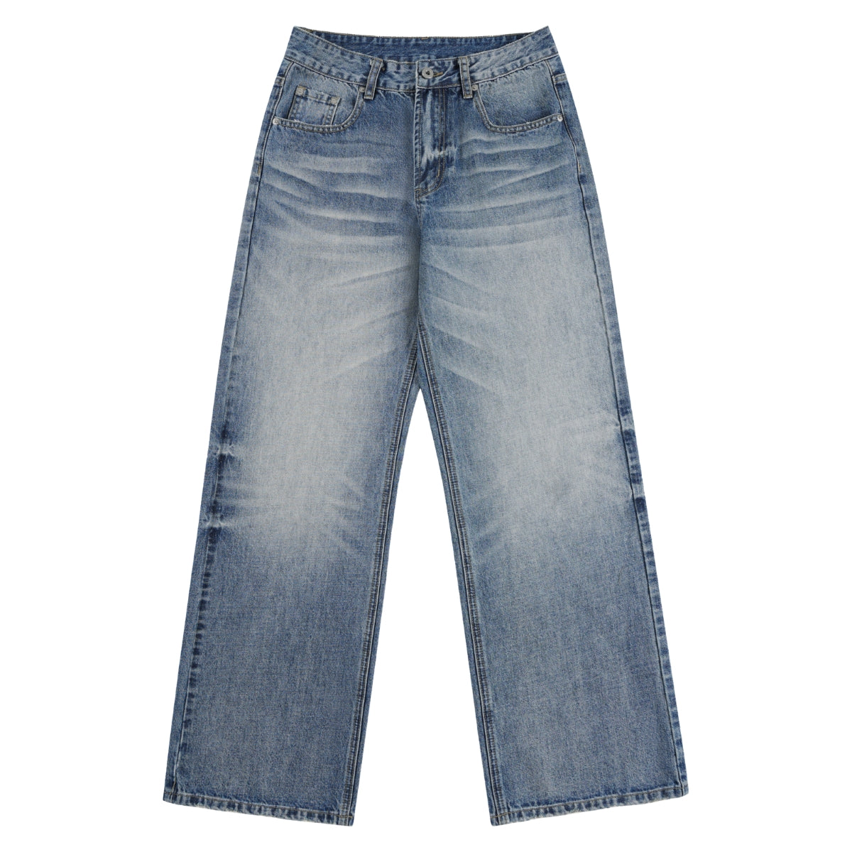 Vintage Washed Crease Effect Wide Leg Baggy Denim Jeans