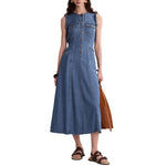 Relaxed Fit Sleeveless Denim Midi Dress