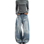 Vintage Slub Wash Curved Leg Denim Jeans