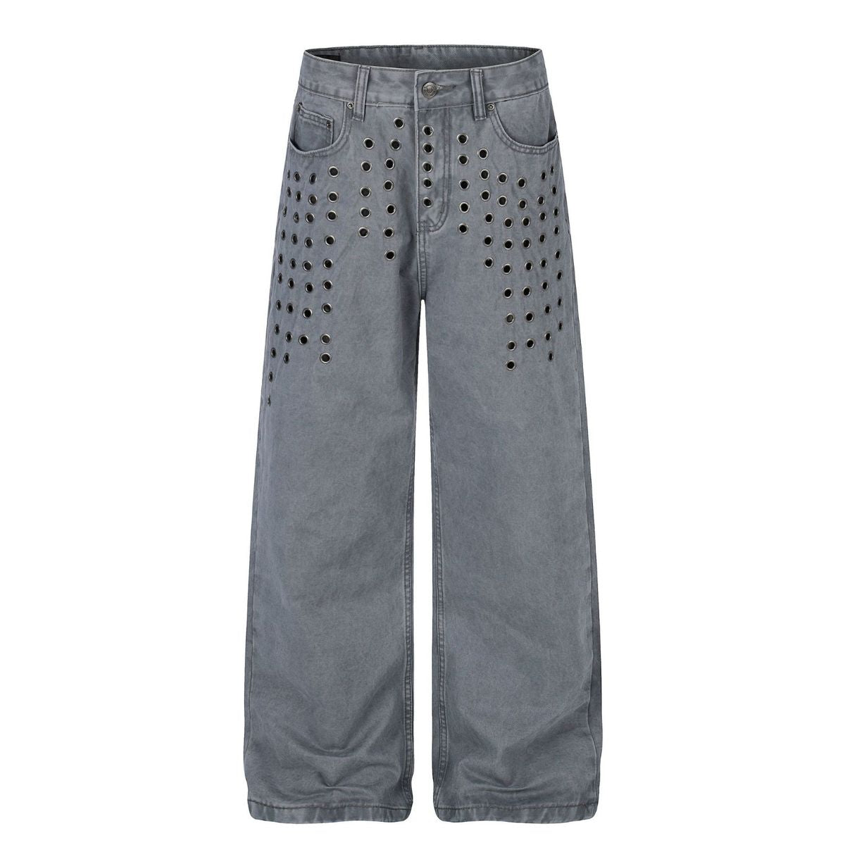 Vintage Washed Eyelet Wide Leg Denim Jeans