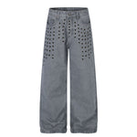 Vintage Washed Eyelet Wide Leg Denim Jeans