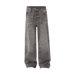 Vintage Washed Distressed Wide Leg Straight Denim Pants