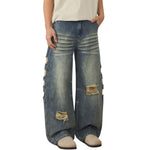 Vintage Ripped Barrel-Leg Jeans