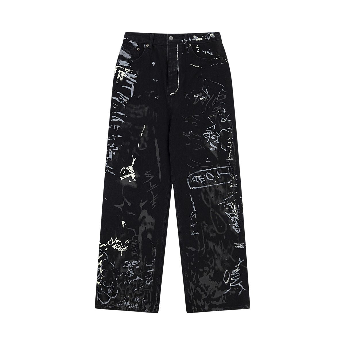 Smoke Rise Graffiti Black Wide-Leg Printed Jeans