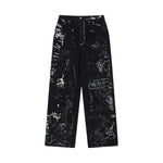 Smoke Rise Graffiti Black Wide-Leg Printed Jeans