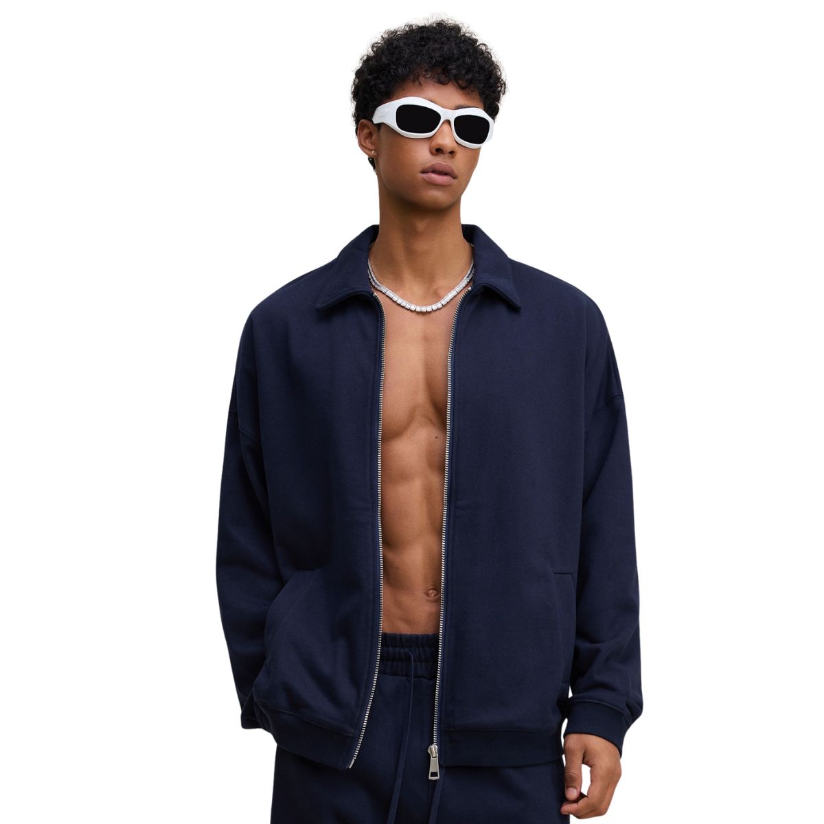 Relaxed Zip-Front Solid Color Sweatshirt