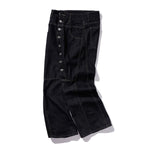 Curved Button Fly Wide-Leg Jeans