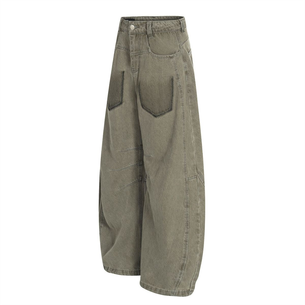 Men's American Street Curved Pants Washed Distressed Loose Wide Leg