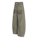 Men's American Street Curved Pants Washed Distressed Loose Wide Leg