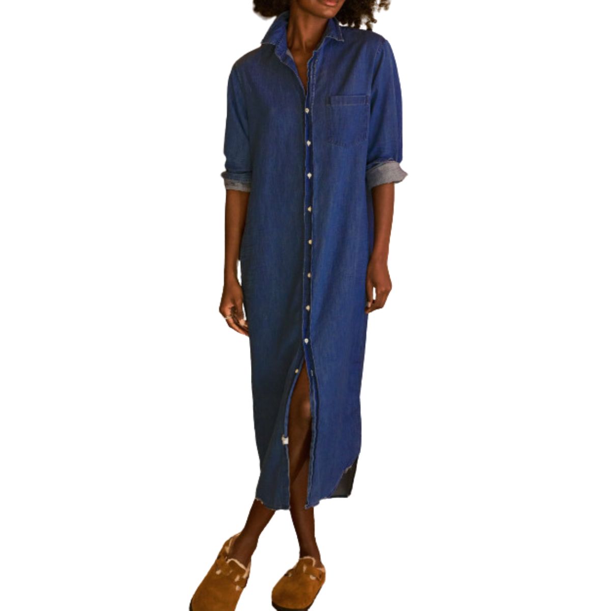 Denim Loose Fit Button-Up Maxi Shirtdress
