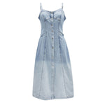 Button-Front Spaghetti Straps Denim Midi Dress