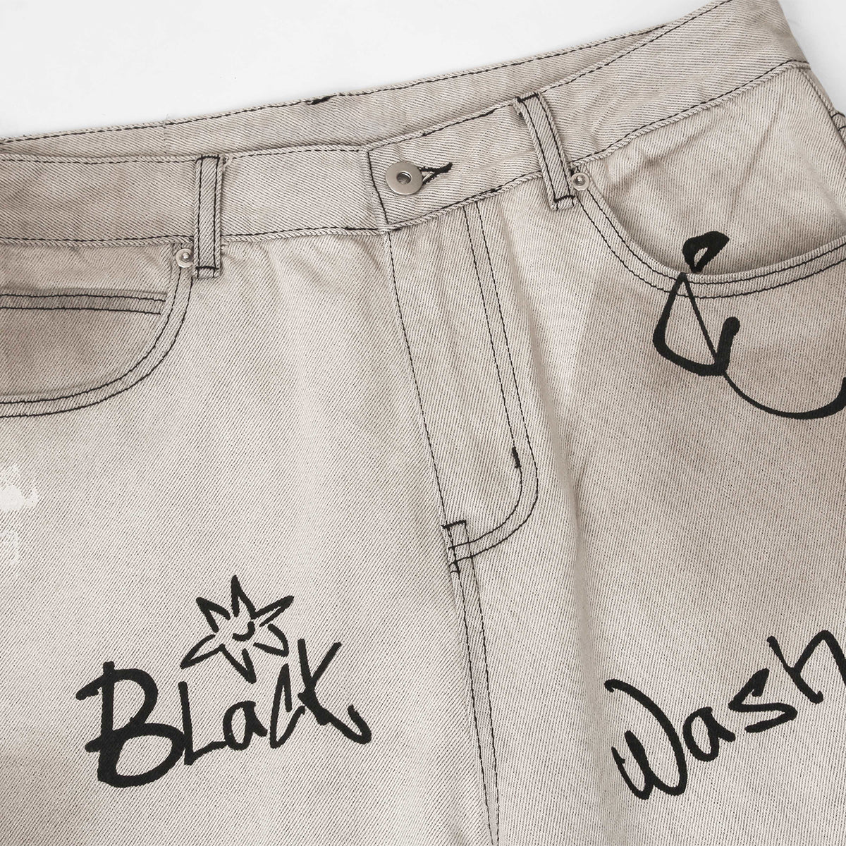 Graffiti Print Washed Wide-Leg Jeans