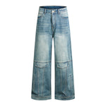 Washed Faux-Pocket Paneled Workwear Baggy Jeans