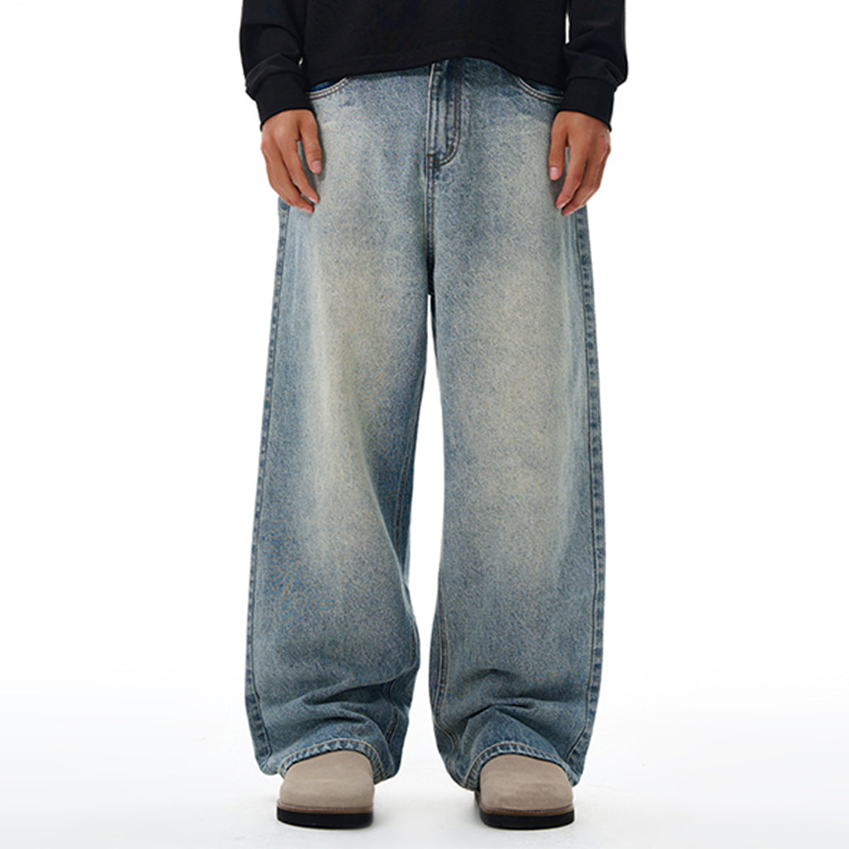 Vintage Washed Wide Leg Relaxed Fit Jeans