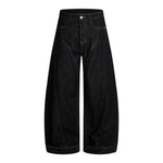 Raw Yellow-Stitch Wide-Leg Curved Baggy Denim Pants