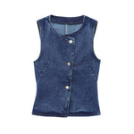Women's Round Neck Denim Sleeveless Vest