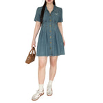 Bow-Embroidered Corset Denim Mini Dress