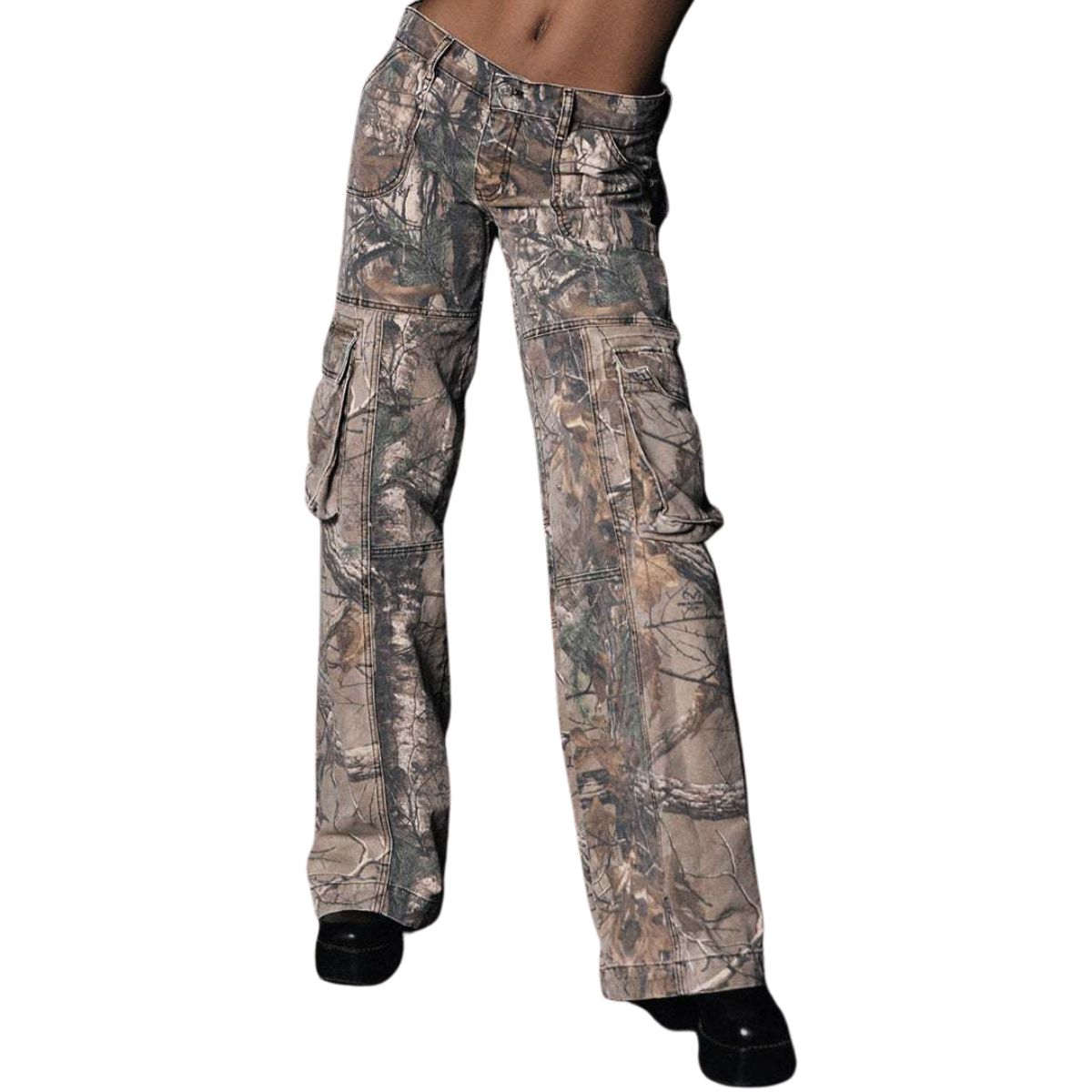 Camouflage Low-Rise Cargo Denim Pants