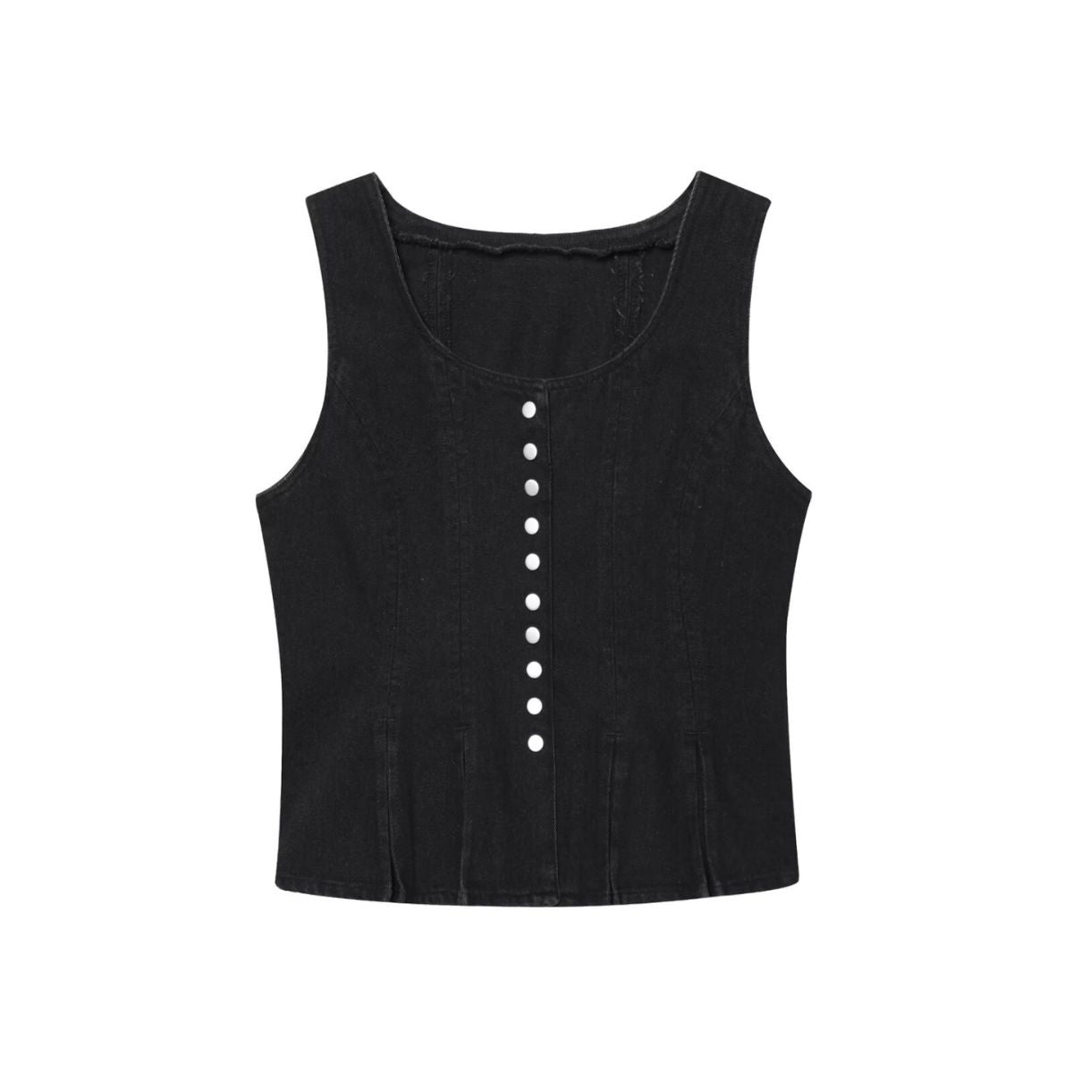 Button-Front Pleated Denim Tank Top