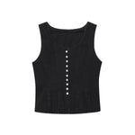 Button-Front Pleated Denim Tank Top