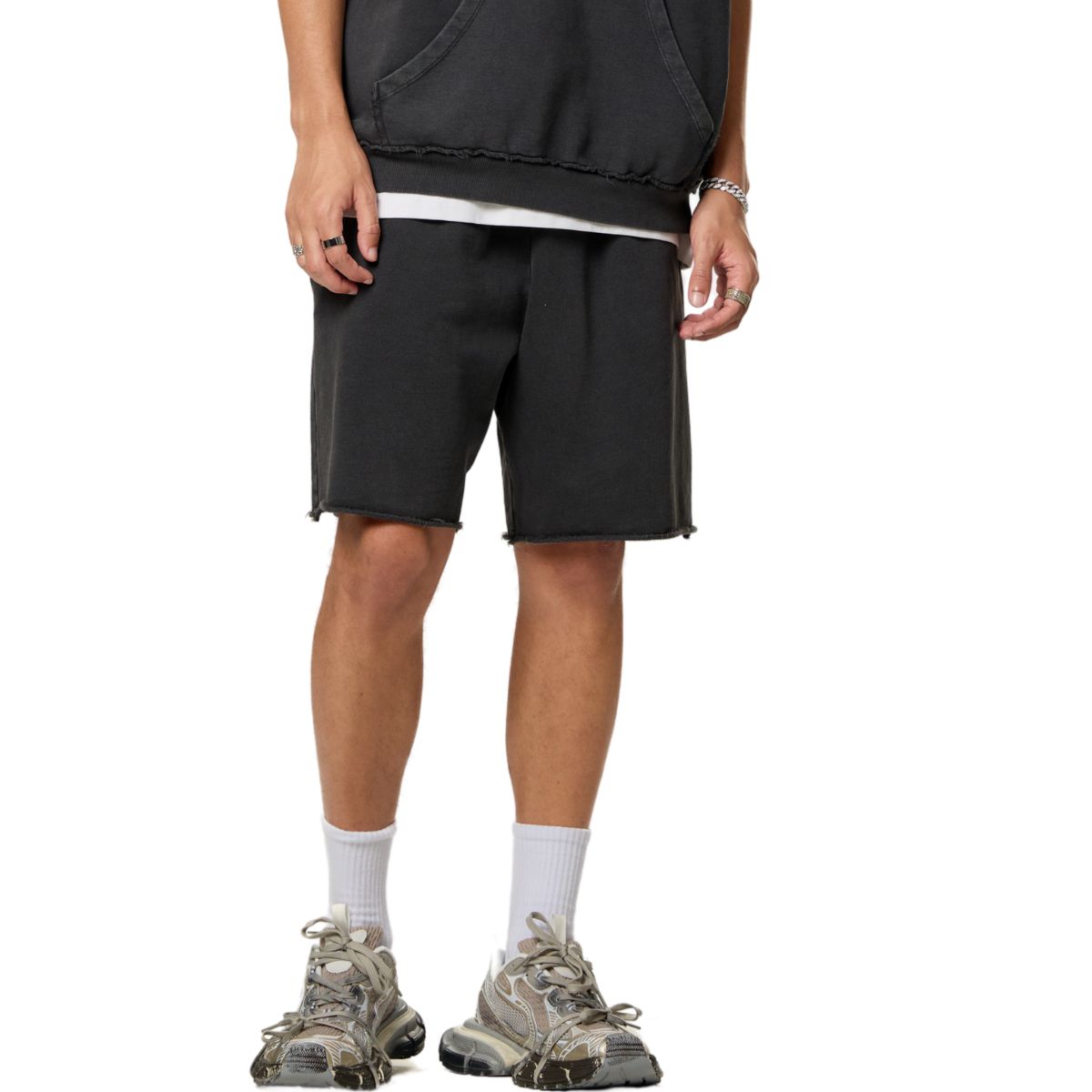 Washed Raw Edge Relaxed Shorts