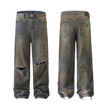 Wrinkle Wash Heavy Ripped Denim Pants