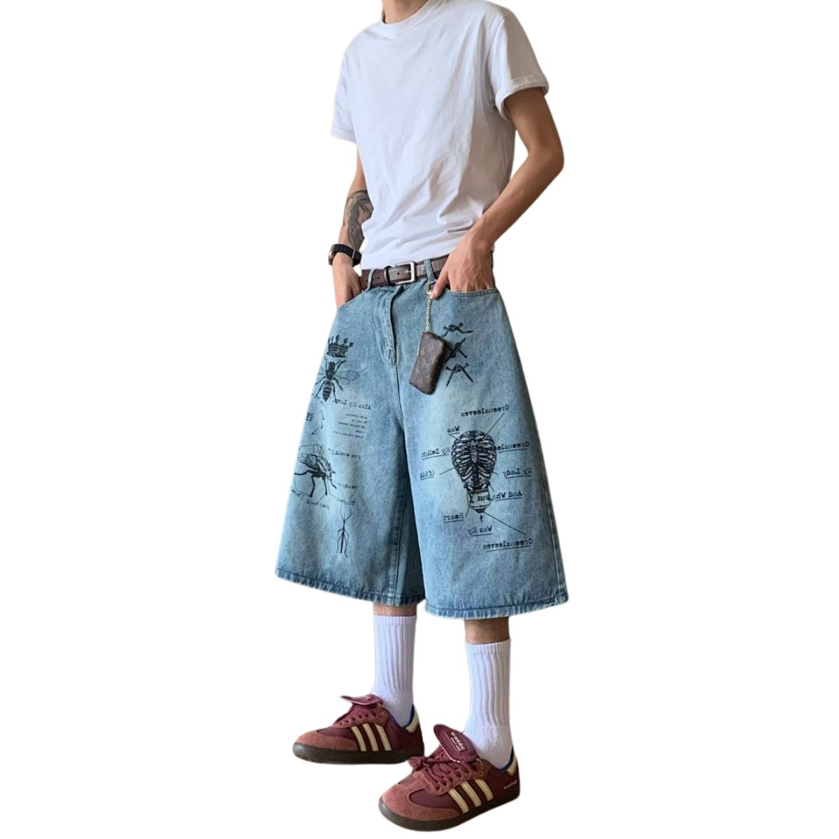 Graphic Print Loose Fit Denim Capri Shorts