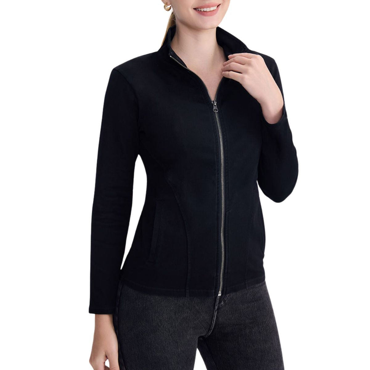 Knit Denim Slim Fit Zip-Up Jacket